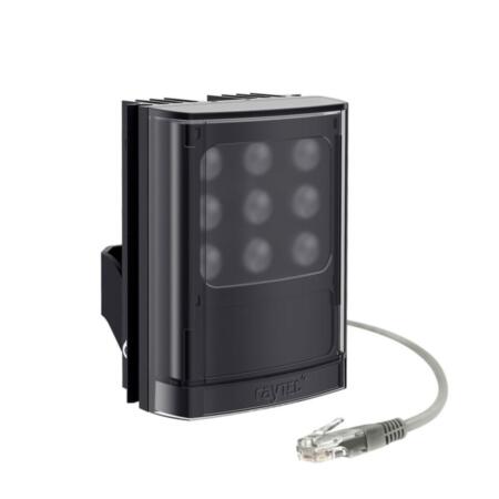 RAYTEC-67 | Foco de iluminación híbrido IP de largo alcance VARIO2 IP. Iluminación IP dedicada para cámaras IP. Iluminación combinada de infrarrojos y luz blanca. Alcance infrarrojo máximo de 130 metros. Alcance máximo de luz blanca de 70 metros. Incluye una lente circular de 10°x10°, una lente circular de 35°x10° (de serie) y una lente elíptica de 60°x25°. Cambio sencillo entre infrarrojos y luz blanca. Interfaz web integrada. API para integración de plataforma. Tecnología LED SMT de doble núcleo PLATINUM Elite. Tecnología de reducción de puntos calientes (HRT). Sistema de lentes intercambiables VARIO. Grado de protección IP66. Entrada de alimentación: PoE+ (802.3at) o a 24V CC. 5 años de garantía