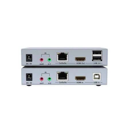 SAM-4522 | Extensor KVM de vídeo 4K, audio y datos sobre cable de red CAT5E/6 hasta 100 metros. Compuesto por transmisor y receptor. Incluye adaptador de corriente.