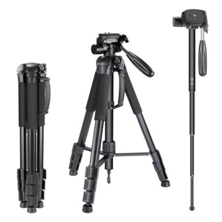 SAM-4643 | Convertible to monopod camera tripod with 3-way swivel head. Bag for DSLR Camera and DV Video Camcorder. Load up to 4 kg. Black color.