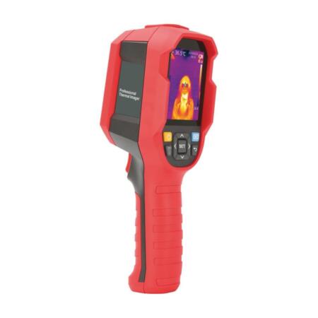 SAM-4651 | AirSpace portable thermal imaging camera for body temperature measurement and fever detection. 160 x 120 thermal resolution. Temperature measurement range: 30 °C ~ 45 °C. Accuracy of ± 0.5 °C. 1 meter measuring distance. 640x480 visible image resolution. 2.8" TFT screen with a resolution of 320x240. Possibility of viewing the merged thermal and optical image. Supports live viewing. Incorporates rechargeable lithium ion battery. PC connection for image viewing. Up to 6 hours of operation. The device detects the temperature in real time and displays it on the screen. Image storage on MicroSD card up to 16GB. Supports 7 color palettes. Mounting hole for 1/4" tripod