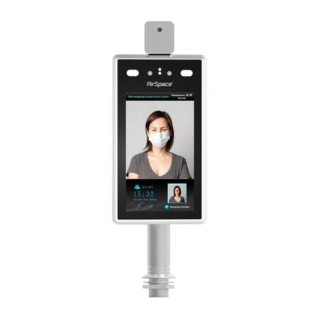 SAM-4655 | Standalone biometric access control reader AirSpace for lathes. German HEIMANN high precision thermopile sensor with a size of 32x32. Identification by facial recognition. Body temperature measurement. Accuracy ± 0.3 ºC. Fever detection and mask. 7" IPS color touch screen. Capacity 22,400 faces and 100,000 registrations. TCP / IP communication. Integrated controller (Relay or Alarm and Wiegand). Dual sensor camera for facial recognition. Installation on lathes or horizontal surfaces