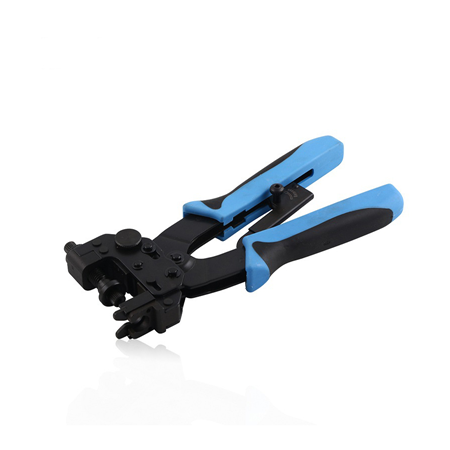 SAM-4737 | Crimpadora de compresión 3 en 1 de cable coaxial. Para conectores de compresión modulares F, BNC y RCA. En ángulo recto y keystone. Con ajuste para engarzar conectores de diferentes longitudes