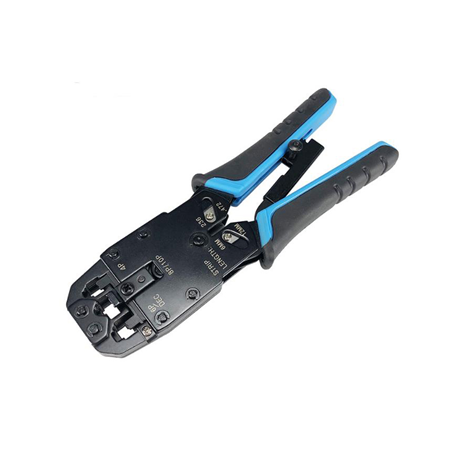 SAM-4740 | Network Modular Plug Crimp Tool (Multi-function). Press, cut and peel. Allows crimping flat and round cables. Allows you to strip flat cables. Ratchet reinforcement frame design, easy to use and labor saving. Ergonomic handle design, comfortable grip, non-slip and durable.