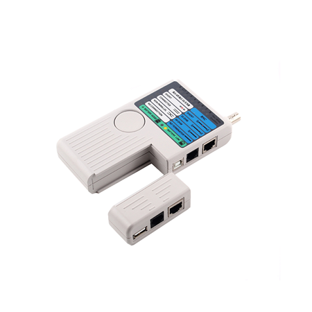 SAM-4741 | Tester de cables 4 en 1. Disponible para RJ45 (UTP / STP), USB, RJ11 / RJ12 BNC Coaxial. Cables RCA y modulares. Operar con Auto Scan o paso a paso (TEST) mod