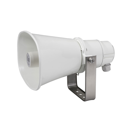 SAM-4742 | Altoparlante IP a tromba per indirizzo pubblico. Capacità di uscita 124dB. Supporta protocolli di rete comuni per una facile integrazione con i sistemi di gestione video e altri sistemi e dispositivi VoIP conformi a SIP. Funzione di ricerca di gruppo con 10 porte multicast per i requisiti di ricerca di zona. Memoria interna per memorizzare messaggi di tono preregistrati riproducibili tramite 2 ingressi di controllo o API remota (HTTP). Grado di protezione IP66. Alimentazione tramite PoE+.