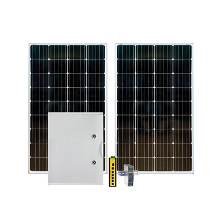 SAM-4800 | Kit solar. 1x Caja para farolas con carga solar SAM-4799. 1x Switch POE gestionable L2 de 4 POE Gigabit + 2 SFP Gigabit WITEK-0021. 1x Fuente de alimentación Industrial de 48V/120W WITEK-0061. 2x Panel solar de 100W Monocristalino de 12V SAM-6694. 2x Soporte para Panel Solar SAM-8501