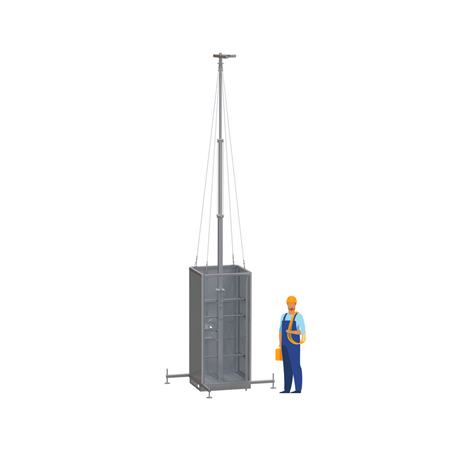 SAM-4808 | Mobile safety cabinet. Telescopic mast of 6 meters of 4 parts. Mast load up to 60 kg. Four extendable stabilizers and spirit level. Vandal-proof. Galvanized steel