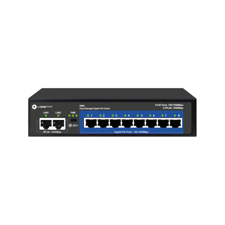 SW08|Switch PoE gestito in cloud VESTA con 8 porte Gigabit