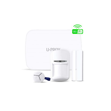 UPROX-005 | <strong> White U-Prox MP LTE S kit composed of: </strong>. 1x Central WiFi + LTE (3G / 4G) security <strong> UPROX-011 </strong> (U-Prox MP LTE CENTER WHITE) with 30 partitions and up to 99 detectors via radio. 1x PIR detector via radio <strong> UPROX-017 </strong> (U-Prox PIR WHITE) with anti-pet. 1x Radio magnetic contact <strong> UPROX-026 </strong> (U-Prox WDC WHITE). 1x 3-button radio button <strong> UPROX-032 </strong> (U-Prox KEYFOB WHITE)