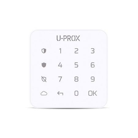 UPROX-013 | Tastiera U-Prox con pulsanti a sfioramento. Pulsanti retroilluminati. Piccola tastiera ergonomica. Design elegante e di basso profilo. Controllare una partizione (gruppo di sicurezza). Funziona con due batterie AAA (LR03) con una vita utile fino a 2 anni. Installazione facile e veloce. Frequenza RF 868 ~ 868.6MHz. Canali multipli per la ridondanza. Portata fino a 4800 metri. Identificazione a mani libere o codice. Codice coercizione