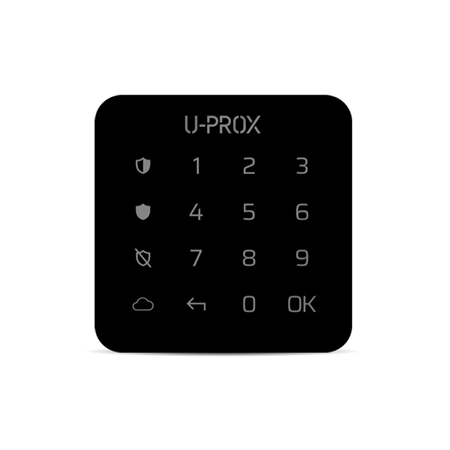 UPROX-014 | U-Prox keyboard with touch buttons. Backlit buttons. Small ergonomic keyboard. Sleek, low-profile design. Control a partition (security group). It works with two AAA (LR03) batteries with a useful life of up to 2 years. Quick and easy installation. RF frequency 868 ~ 868.6MHz. Multiple channels for redundancy. Range up to 4800 meters. Hands-free or code identification. Duress code