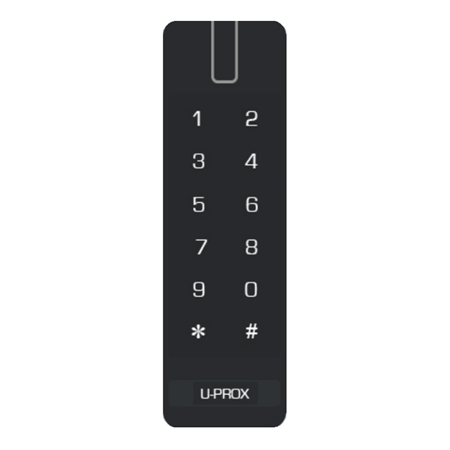 UPROX-024 | Versatile reader with U-Prox keyboard. Mobile credentials. NFC and 2.4 GHz radio. 2.4 GHz adjustable distance (0.1 - 15 m). Mifare Plus SL1 / SL3 and Mifare Classic. Support multiple formats of 125KHz RFID. Adjustable from Smartphone. Adjustable Wiegand interface. Easy and convenient installation