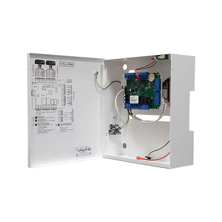 UPROX-053 | Advanced IP-based U-Prox IP400 Access Controller for up to 2 doors. Secure and reliable access control panel. It incorporates WiFi and Power over Ethernet (PoE). Easy and modern IP communication. Wide range of compatible readers. Access control panel and alarm control panel interface. Access control functions: Real time clock, Anti PassBack and auxiliary outputs. Free access control software