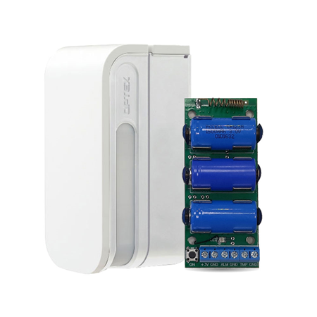 UPROX-BXS-R | Dual dual PIR detector for outdoor side view. Coverage of 12m on each side. It can be connected to a CCTV camera for sending visual alarms. Advanced processing logic SMDA. 4 detection zones (2 on each side). Detection range adjustable in 5 levels. Adjustable sensitivity in 3 levels. Independent alarm outputs on each side, fault / tamper output and tamper against tampering. Double conductive mesh (patented) to avoid interference. IP55. Self-powered with lithium or alkaline batteries 3V ~ 9V DC or from transmitter via radio.