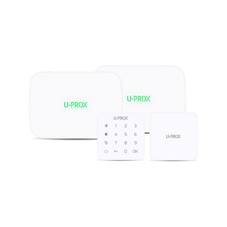 UPROX-RENOVE2-W | <strong>U-Prox Renove 2 Kit blanc</strong> composé de :. 1x Centre de sécurité <strong>UPROX-009</strong> (U-Prox MP CENTER WHITE). 1x Extension de zone <strong>UPROX-038</strong> (U-Prox MULTIPLEXER). 1x Clavier <strong>UPROX-013</strong> (U-Prox KEYPAD G1 WHITE). 1x Sirène intérieure <strong>UPROX-029</strong> (U-Prox SIREN WHITE)