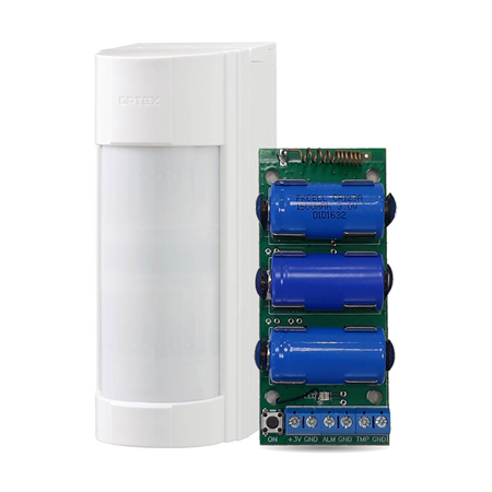 UPROX-VXI-R | 12m outdoor double PIR detector, 90°. Includes UPROX-049 radio transmitter (U-Prox Wireport). Discriminate small pets. 16 detection zones. Adjustable detection range and sensitivity. Alarm output and tamper against sabotage (optional). IP55. Self-powered by 3V~9V DC lithium or alkaline batteries.