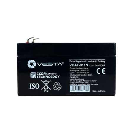 VBAT-011N|Bateria recarregável AGM VRLA VESTA de 12 V e 1,3 Ah com tecnologia CCDR