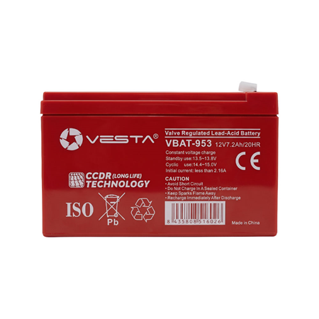 VBAT-953|Batería AGM VRLA VESTA de 12 V y 7,2 Ah con CCDR para sistemas de incendio y seguridad