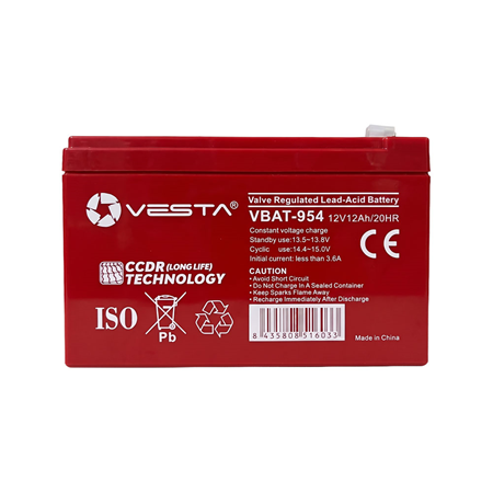 VBAT-954|Batería AGM VRLA VESTA de 12 V y 12 Ah con CCDR para sistemas de incendio y seguridad