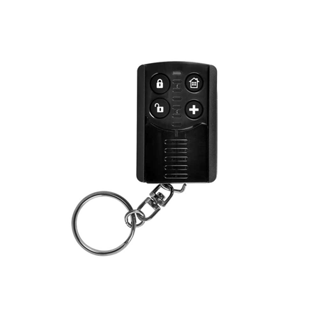 VESTA-014-PACK10 | PACK 10. Pulsador vía radio VESTA de 4 botones. Armado/desarmado, inicio y pánico. Cubierta para evitar el uso involuntario. Adecuado para seguridad y domótica. Funciona con 1 pila de litio CR2032 de 3V. Vida útil de la pila de 8 años. UL1023. EN50131 Grado 2, ClassII