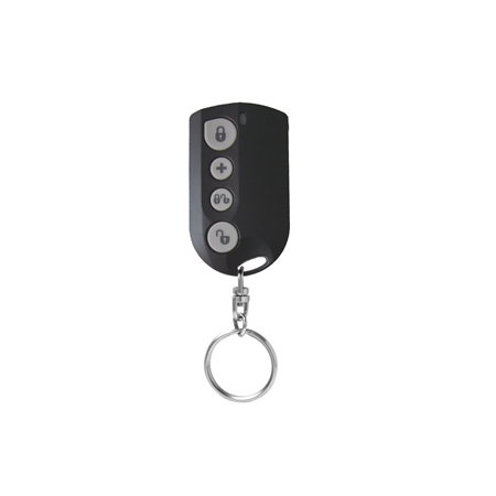 VESTA-018 | VESTA 4-button radio button. Black color. Arm / Disarm, Partial Arm, and Panic. Powered by 1 3V CR2032 lithium battery. 7 year battery life. Low battery detection. EN50131 Grade 2