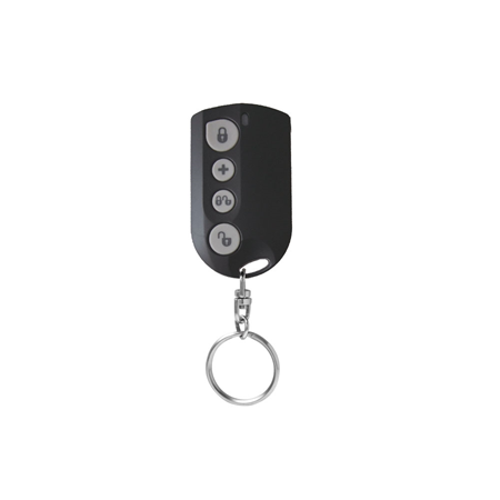 VESTA-018 | Pulsante di opzione VESTA a 4 pulsanti. Colore nero. Inserimento / disinserimento, inserimento parziale e panico. Alimentato da 1 batteria al litio 3V CR2032. Durata della batteria di 7 anni. Rilevamento batteria scarica. EN50131 Grado 2