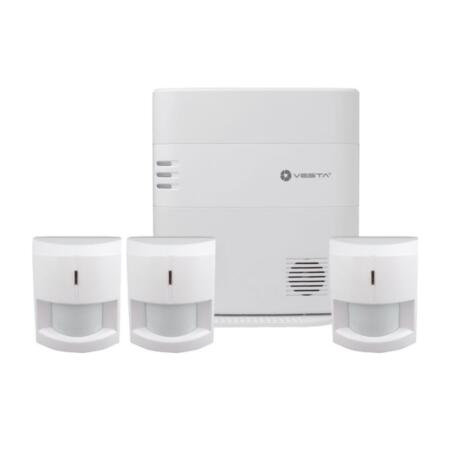VESTA-054 | VESTA kit consisting of: 1x VESTA-046 Security Central (HSGW-G8-2G-F1-ZW) of 160 radio areas with IP + 2G and Grade 2 connectivity; 3x PIR detectors via VESTA-009 radio (IR-29SL-F1) with Grade 2. Compatible with Google Home and Alexa.