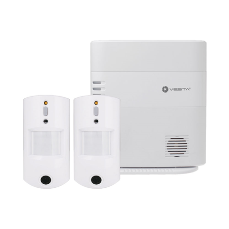 VESTA-059 | Kit VESTA compuesto por:. 1x Central IP Ethernet + 4G de seguridad VESTA-047 (HSGW-G8-4G-F1-ZW) de 160 zonas vía radio, Grado 2. 2x Detectores PIRCAM vía radio VESTA-211 (VST-892-IL ALK) con antimasking y antimascotas, Grado 2. La central vía radio de VESTA es compatible con Google Home y Alexa