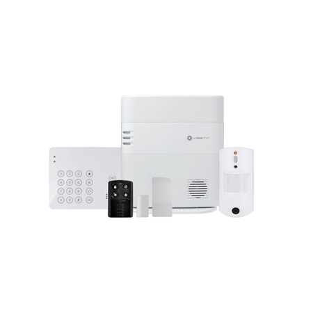 VESTA-099 | VESTA kit consisting of. 1x IP Central Ethernet + 2G security VESTA-046 (HSGW-G8-2G-F1-ZW) of 160 zones via radio, Grade 2. 1x keyboard with proximity reader VESTA-012 (KPT-39N-F1). 2x PIRCAM detectors via radio VESTA-008 (VST-862-F1) with Grade 2. 1x Magnetic contact via radio VESTA-013 (MDC-3-F1) with Grade 2. 1x Radio button 4-button VESTA-014 (RC -16-F1) with Grade 2. Compatible with Google Home and Alexa.