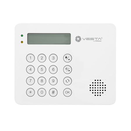 VESTA-114 | Combined wireless RF keypad (incorporates F1) + wiring via radio and VESTA hybrids. Incorporates RF: F1 868 MHz compatible with BOGP and HGSW control panels. Siren included 97dB power. 32 character LCD display. Up to 4 keypads per system. 4 wires via RS485, up to 150 meters. For programming VESTA-111, VESTA-112 and VESTA-113 hybrid control panels.