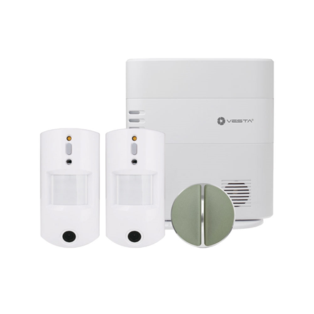 VESTA-120 | VESTA kit consisting of :. 1x Central IP Ethernet + 4G security VESTA-047 (HSGW-G8-4G-F1-ZW) of 160 zones via radio, Grade 2. 2x PIRCAM detectors via radio VESTA-211 (VST-892-IL ALK) with antimasking and anti-pet, Grade 2. 1X Electronic smart lock for apartments SALTO-001 (D0ZE2). 1 cylinder adapter EU SALTO-005 (DCSLAE). VESTA's radio control panel is compatible with Google Home and Alexa