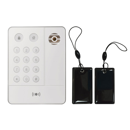 VESTA-150 | Clavier déporté avec sirène et lecteur de proximité VESTA. Permet d'armer / désarmer / armer à la maison, manuellement ou en faisant glisser le porte-clés RFID. Comprend 2 badges de proximité de type chiclet. Prend en charge jusqu'à 100 porte-clés RFID. Les boutons à double fonction activent les alarmes de panique, d'incendie ou d'urgence médicale. Mode veille pour économiser de l'énergie. Clavier rétroéclairé à 14 boutons pour une visibilité nocturne optimale. Sirène intégrée pour notification sonore. Protection contre la falsification et le retrait non autorisé. Large gamme de communications RF et transmission de signal plus rapide. Signaux de supervision aléatoires pour vérifier l'intégrité du système. Certifié selon EN 50131 Grade 2, Classe environnementale Ⅱ. Sirène incluse certifiée selon la norme EN 50131 Grade 2, en élément acoustique
