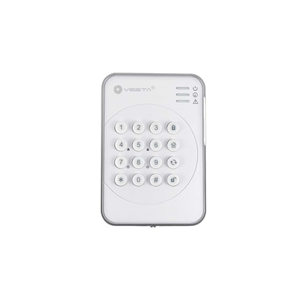 VESTA-237 | VESTA smart radio remote keypad. 16 backlit keys for optimal night use. Power saving: consumes power only when in operation. Low battery detection. Protection against tampering and unauthorized removal. Dual key function to activate panic, fire or medical alarm. Two-way radio communication. Compact, low-profile design. Meets CE requirements. EN50131 Grade 2 certificate. Environmental class II