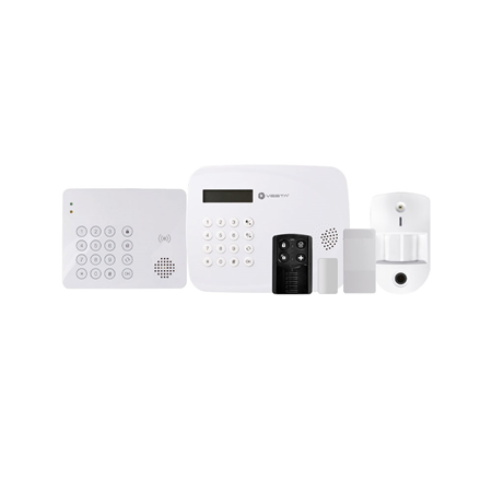 VESTA-251 | VESTA COMPACT 2G Kit consisting of:. 1x VESTA-067 (BOGP-3-2G) 50 zones via radio and Grade 2. 1x keypad via radio Grade 2 with proximity reader VESTA-012 (KPT-39N-F1). 2x PIRCAM detectors via radio VESTA-008 (VST-862-F1) with Grade 2. 1x Magnetic contact via radio VESTA-013 (MDC-3-F1) with Grade 2. 1x 4-button push button via radio VESTA-014 (RC-16-F1) with Grade 2.