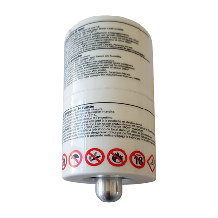 VESTA-267 | Test cartridge for smoke generator VESTA-156. Reduced smoke load. Saturates very small environments. Useful tool for practical demonstration to the end customer of system operation without the need to use a fully charged cartridge. Intended for technical testing