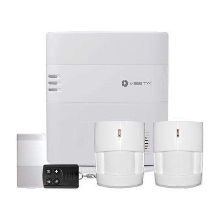 VESTA-272 | VESTA kit consisting of :. 1x VESTA-046 (HSGW-G8-2G-F1-ZW) IP + 2G control panel with 160 radio zones. 2x PIR detectors VESTA-009 (IR-29SL-F1). 1x Magnetic contact VESTA-013 (MDC-3-F1). 1x 4-button push button VESTA-014 (RC-16-F1)
