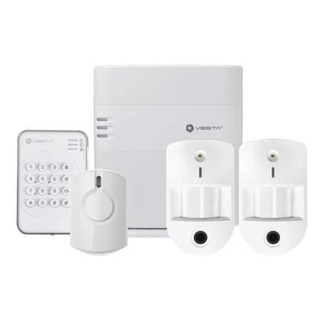 VESTA-273 | VESTA kit consisting of :. 1x VESTA-046 (HSGW-G8-2G-F1-ZW) IP + 2G control panel with 160 radio zones. 1x VESTA-010 numeric keypad (KP-15-F1). 2x PIRCAM VESTA-008 Detectors (VST-862-IL-F1-ALK). 1x Indoor siren VESTA-005 (SRV-23B-F1)