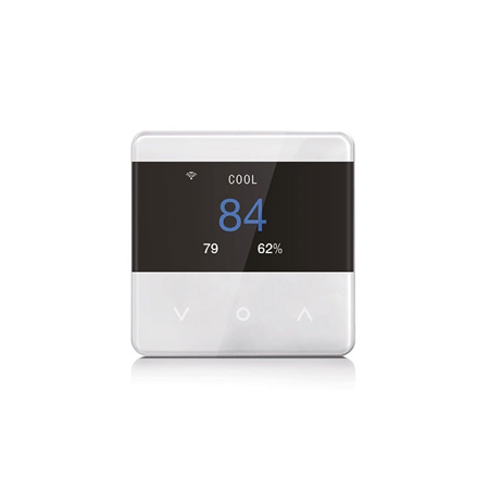 VESTA-287 | Termostato regulador para bomba de calor con control manual y automático. Z-Wave Plus incorporado. Permite controlar hasta 3 etapas de calefacción y 2 etapas de enfriamiento. Ámbitos de aplicación: caldera de gas o combustible, calefacción eléctrica, calentamiento de agua, bomba de calor, etc. 8 tipos de sistemas de control.
Control remoto mediante Z-Wave Plus, integrado con los paneles de VESTA. Pantalla de visualización LCD. Ajuste de temperatura. Botones táctiles para el control local. Diseño moderno con vidrio templado. Bornes de conexión rápida para cables (sin destornillador). Frecuencia Z-Wave plus: 868,42 MHz