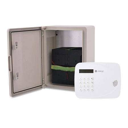 VESTA-329 | VESTA COMPACT 4G Kit composed of:. 1x VESTA-068N 4G compact control panel with 50 radio zones with <strong>100% cloud connectivity with APP</strong> and Grade 2. 1x DEM-334 plastic box for outdoor use. 1x 7.5V/400Ah DEM-7M-BACKUP battery (up to 9 months useful life, once exhausted, the control panel will operate in battery mode for up to 12 months)