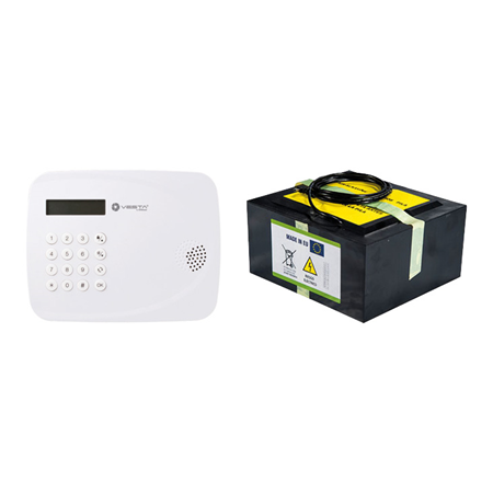 VESTA-330 | VESTA COMPACT 4G Kit composed of:. 1x VESTA-068N 4G compact control panel with 50 radio zones with <strong>100% cloud connectivity with APP</strong> and Grade 2. 1x 7.5V/400Ah DEM-7M-BACKUP battery (up to 9 months useful life , once exhausted, the control panel will operate in battery mode for up to 12 months)