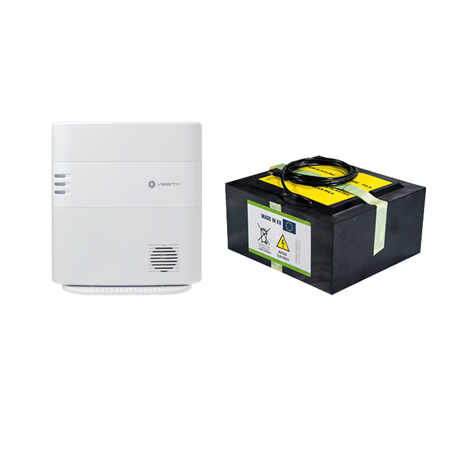 VESTA-332 | VESTA 4G Kit composed of:. 1x VESTA-047N IP + 4G control panel with 320 radio zones with <strong>100% cloud connectivity with APP</strong> and Grade 2. 1x 6V/1000Ah DEM-14M-BACKUP battery (up to 10 months useful life)