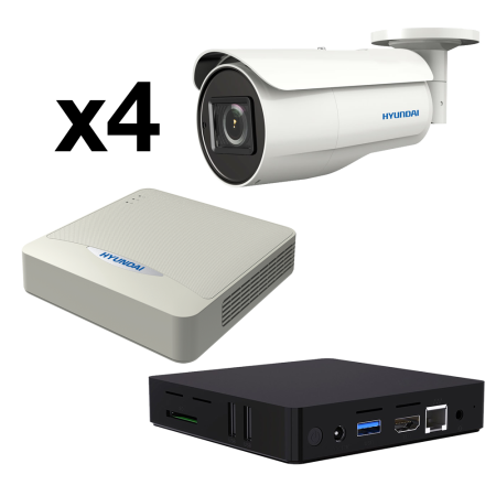 VIM-4A-HYUNDAI | Analog HD analytic kit composed by: 1x video server SAM-4485 for basic installations, 1x 4 ch ZVR 1080N HYU-234, 4x HDTVI StarLight bullet cameras HYU-508.