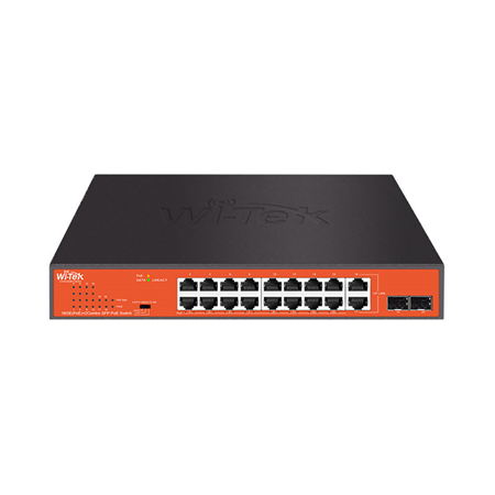 WITEK-0003|Switch PoE no gestionable de 16 PoE Gigabit + 2 COMBO Gigabit 