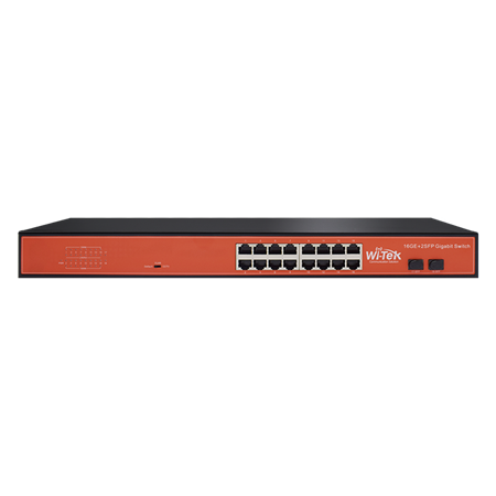 WITEK-0017 | Commercial-grade Wi-Tek unmanageable switch. 16 RJ45 Gigabit ports. VLAN port. Video priority mode. Supports desktop or wall installation. Plug & Play with no configuration. Efficient consumption and silent operation