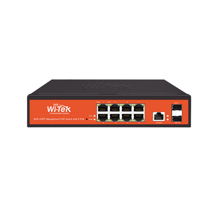 WITEK-0093|Switch PoE Gigabit de 8 portas + 2 SFPs Gigabit