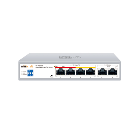 WITEK-0141|Switch PoE de 4 portas gerido na nuvem