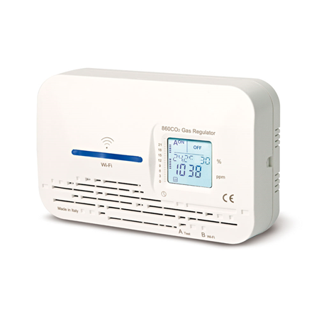 DEM-CO2-WIFI | Rilevatore di CO2 autonomo. Incorpora display LCD. Visualizzazione di temperatura, umidità e ppm di CO2. Segnalazione ottica a LED. Relè interno. Sensore integrato. Connessione wifi. Essendo connesso alla rete WiFi, il dispositivo può essere installato in più stanze, mantenendo sempre la comunicazione con l'utente.