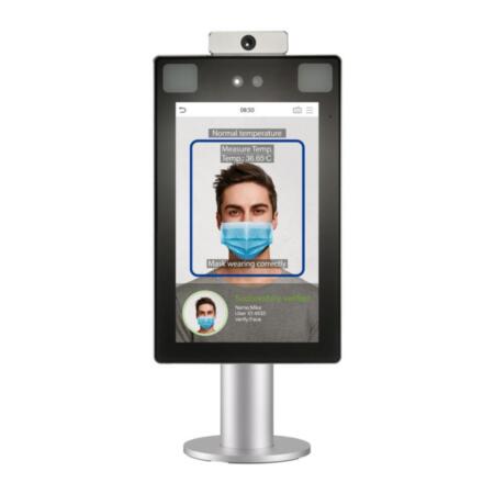 ZK-133 | Terminal multibiométrico ZKTeco con reconocimiento facial, de palma con detección de fiebre para Control de Accesos. Soporte para tornos. Pantalla táctil IPS de 8" (400 lux). Hasta 30.000 rostros. Hasta 5.000 Palmas. Hasta 50.000 usuarios. Hasta 30.000 Fotos de usuarios. Registro de hasta 1.000.000 eventos. TCP/IP, Entrada/Salida Wiegand, RS485, RS232. Salida de relevador, Salida de Alarma, Entrada auxiliar, Botón de salida, Sensor de puerta. IP68, IK04. 12V CC.