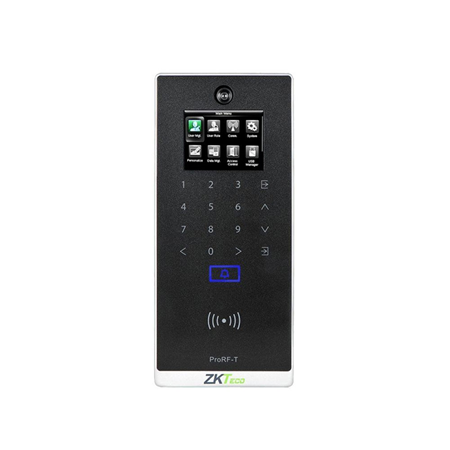 ZK-165 | ZKTeco RFID Terminal for Access Control. 125KHz RFID cards. 2.4 "TFT-LCD color screen. Integrated camera. Event photo. Touch keyboard. Modern and intuitive user interface. Simple management and scalability. Up to 50,000 cards, 3,000 photos (users). Registration of up to 100,000 events. Multiple methods of Verification: Card / Password. TCP / IP, RS485, USB, Wiegand, SRB communication. Compatibility with ZKBioSecurity software. Alarm and bell output / auxiliary input / exit button / door sensor. Voice prompt. Tamper tamper