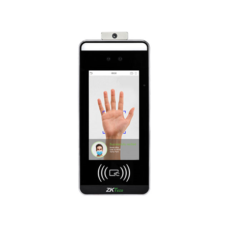 ZK-169 | ZKTeco multibiometric terminal. Visible Light facial recognition technology. Greater hygiene with non-contact biometric verification, fever detection and mask identification. Ultra-fast anti-counterfeiting facial algorithm (Detects fake faces in photos, videos and masks). RFID and Mifare card module. Multi-Biometric Verification: Face / Palm / Card / Password. Mask detection. Body temperature detection. Temperature measurement distance: 30 ~ 50cm. Temperature measurement accuracy: ± 0.3 ° C. Temperature measurement range: 34 ° C ~ 45 ° C